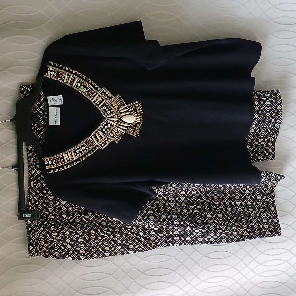 Alfred Dunner 2 pc Black Top & Print Capri Pants Set ~ Top XL Pants Size 20